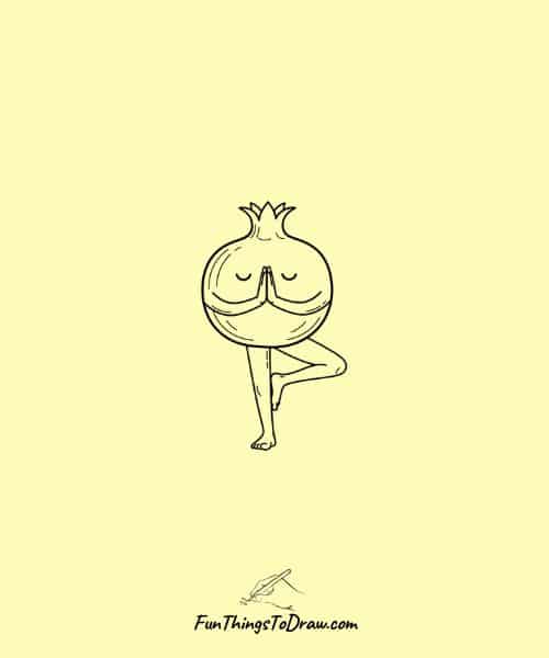 Pomegranate Doing Yoga Drawing