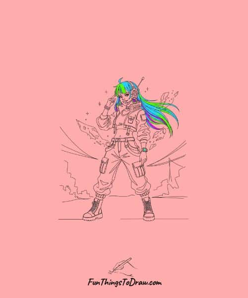 Cyberpunk Futuristic Style of Anime Girl Drawing