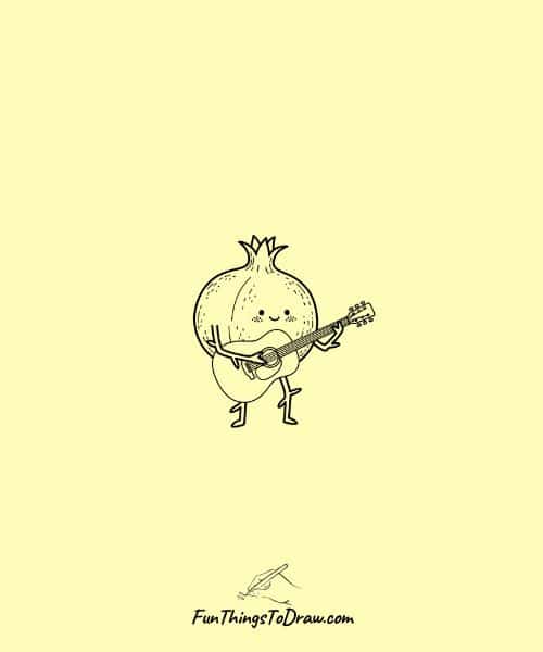 Simple Drawing of Pomegranate Playing Guitar