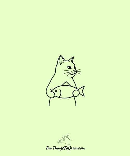 Drawing of Cat with Fish