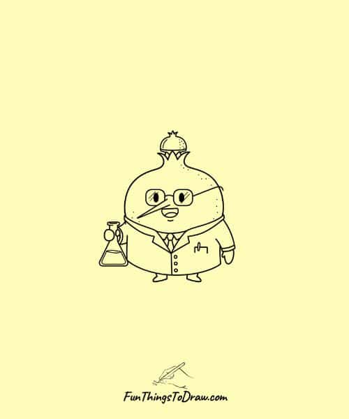 Drawing of Pomegranate Scientist with Beaker