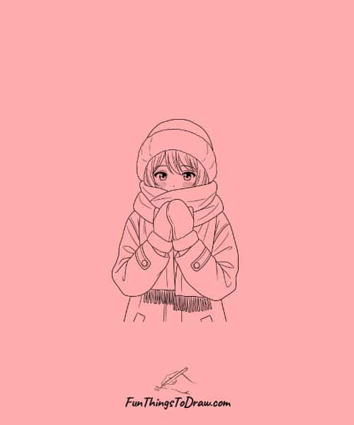 Anime Girl in Winter Scarf and Coat