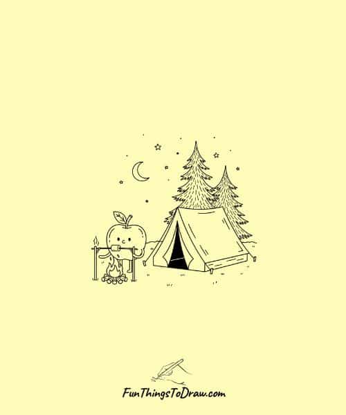 Apple Camping with Tent Drawing