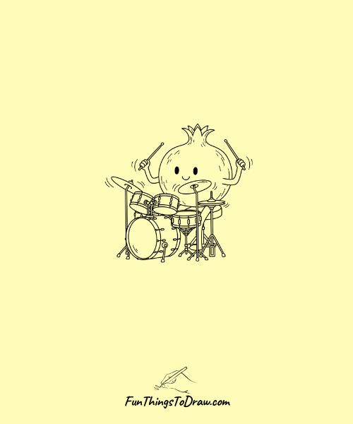 Pomegranate Playing Drums Drawing
