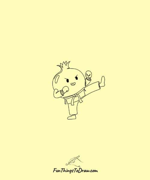Drawing of Pomegranate Practicing Karate