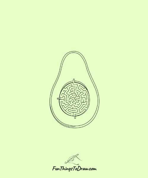 Maze inside avocado drawing