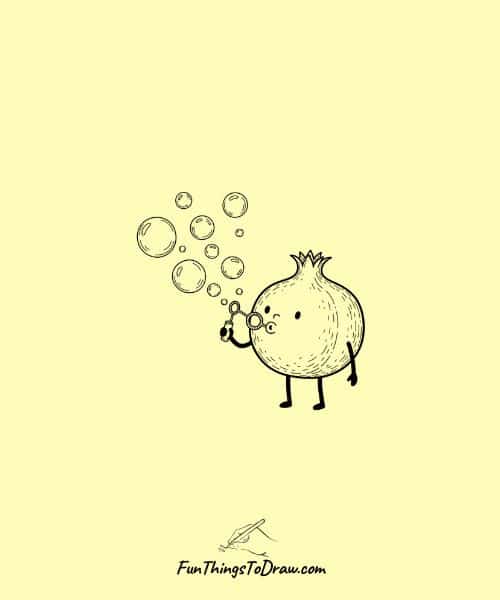 Pomegranate Blowing Bubbles Drawing