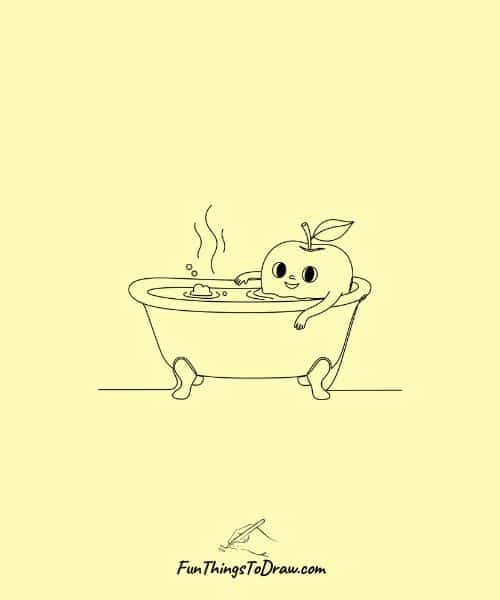 Cute Drawing of Apple Taking Bath