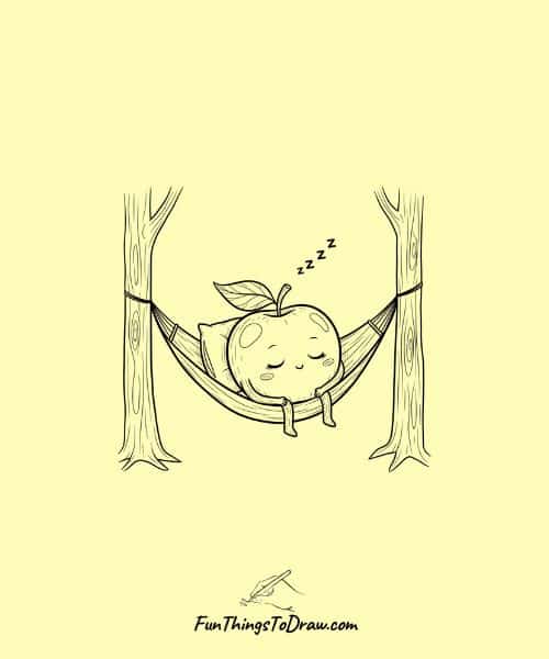 Apple Sleeping in Hammock Drawing Idea