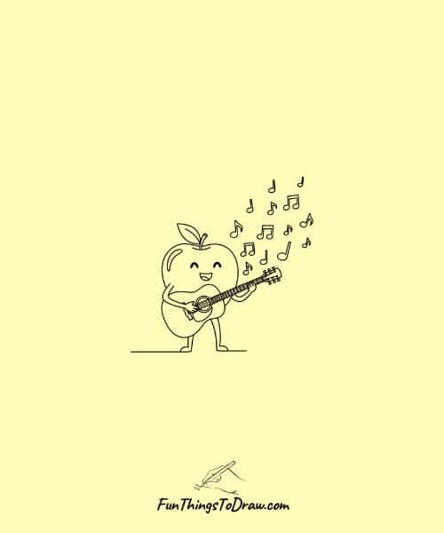 Drawing of Apple Playing Guitar