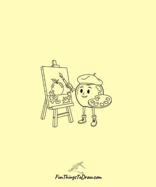 Apple Painting on Easel Drawing