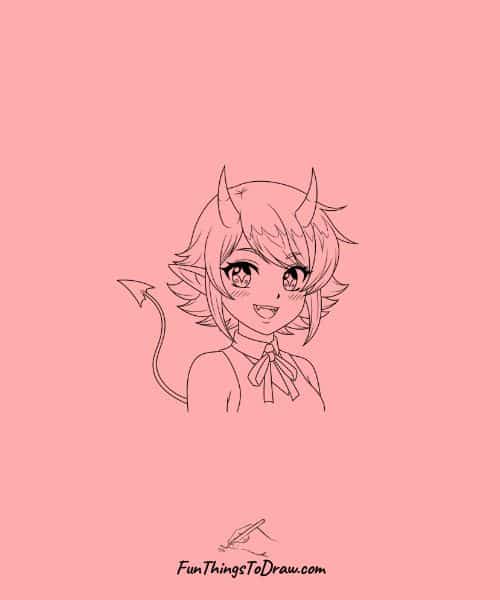 Demon Girl with Horns Drawing