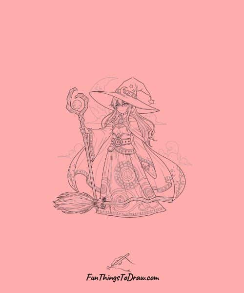 Witch with Pointed Hat Drawing