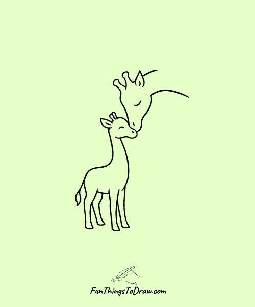 Baby giraffe with its mother