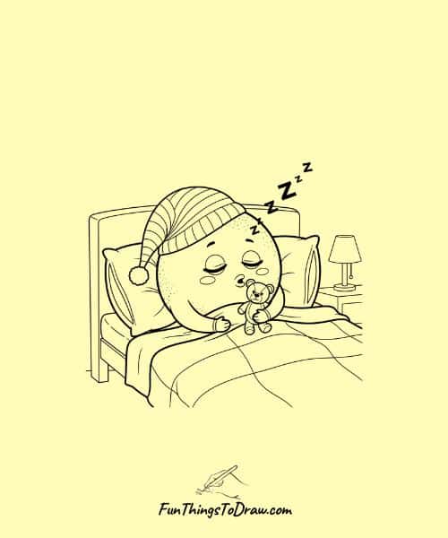Drawing of Grapefruit Character Sleeping
