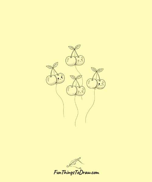 Floating Cherry Balloons Easy Sketch