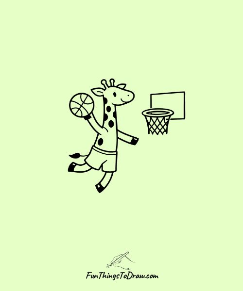 Easy drawing of Giraffe playing basketball