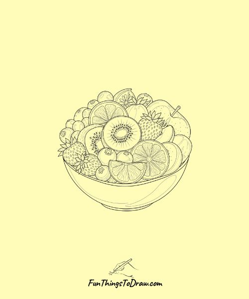 Cute Drawing of Kiwi Fruit Salad Composition