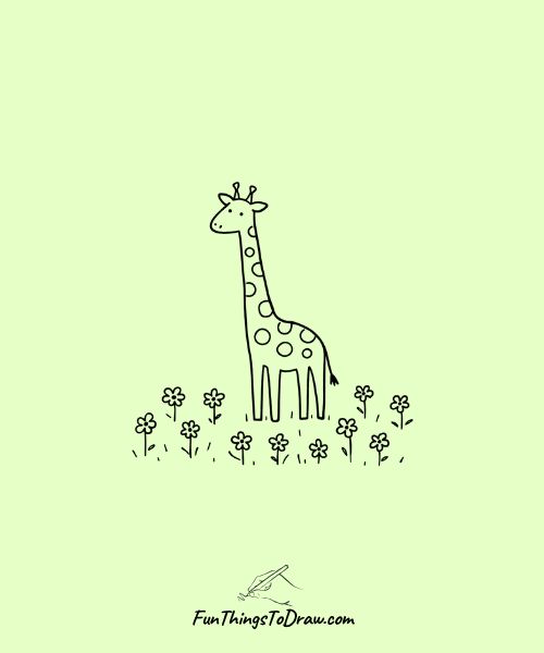 Giraffe in a flower field