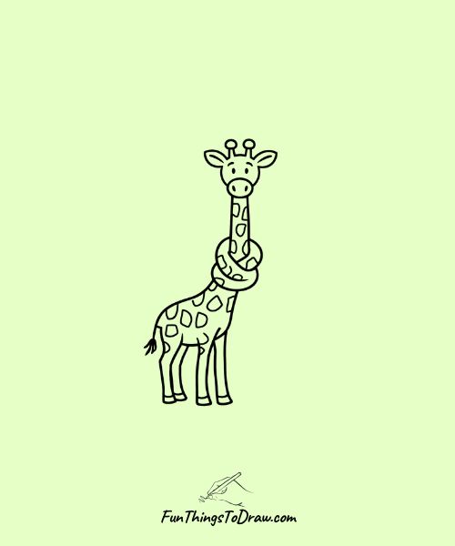 Giraffe with a long neck tied in a knot