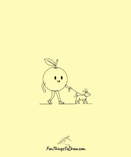 Grapefruit Character Walking Dog Drawing