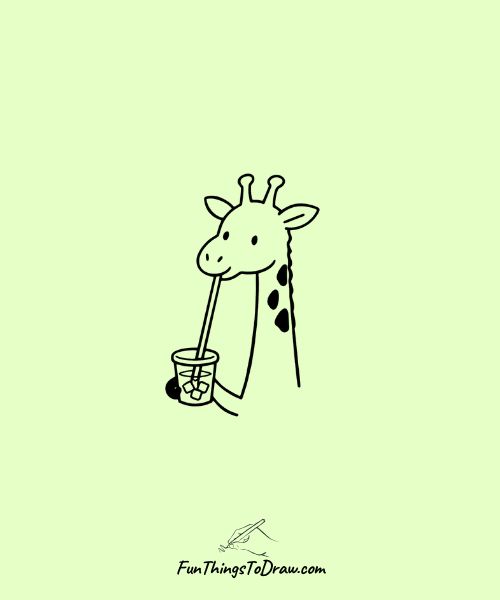 Giraffe sipping a drink with a long straw sketch
