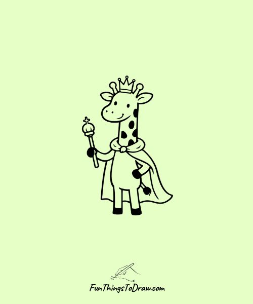 Giraffe with a crown, acting as a king drawing