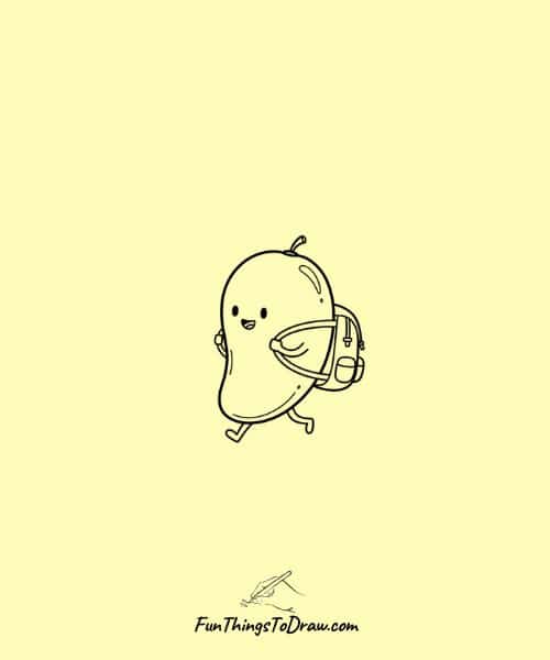 Drawing of Mango Traveling with Backpack