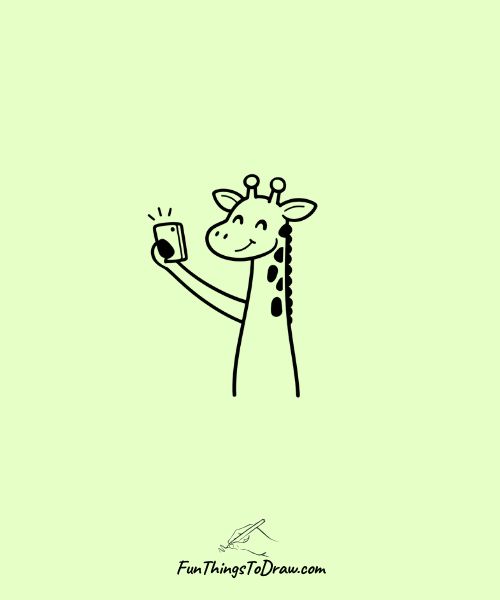 Simple sketch of Giraffe taking a selfie