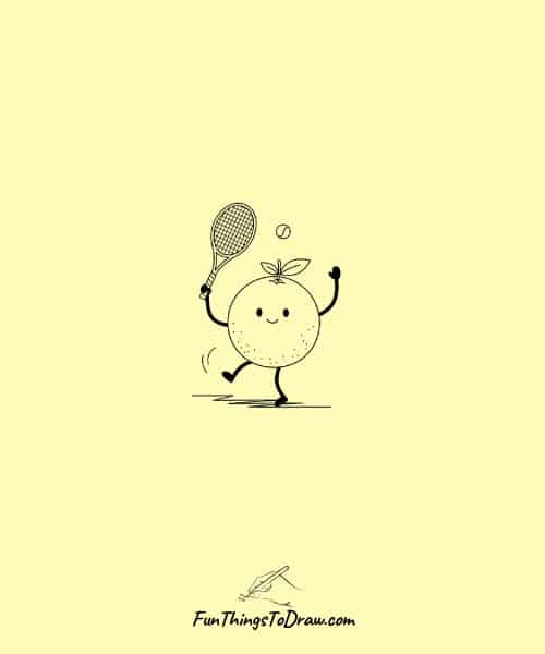 Grapefruit Character Playing Tennis