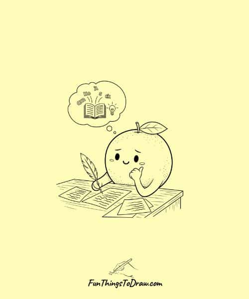Illustration of Grapefruit Character Writing Story