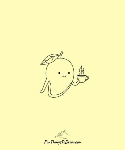Drawing of Mango Drinking Tea