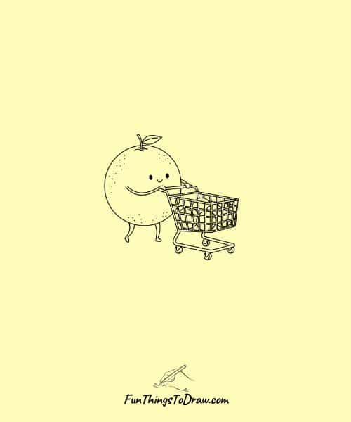 Sketch of Grapefruit Character Shopping Cart