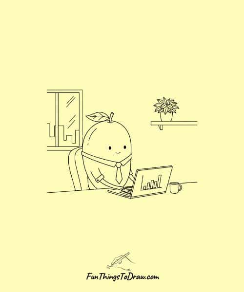 Easy Drawing of Mango Working in Office