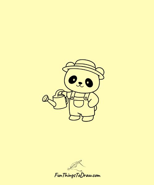 Easy Doodle of Panda as a Gardener