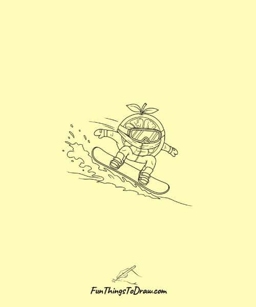 Grapefruit Character Snowboarding Drawing Idea