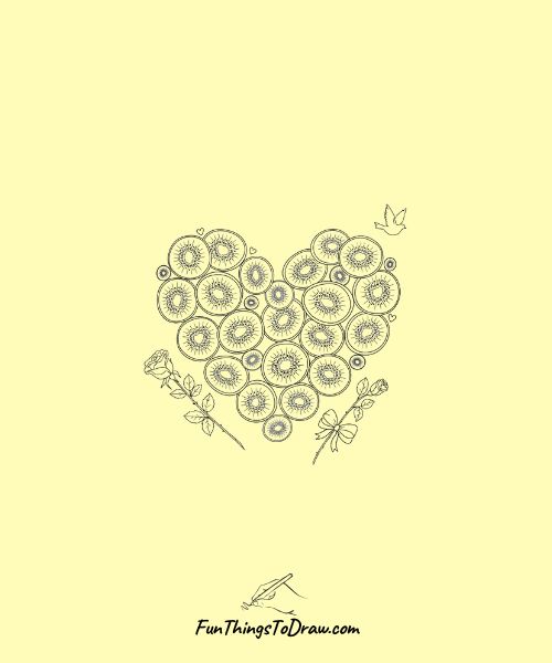 Valentine Heart-Shaped Kiwi Drawing