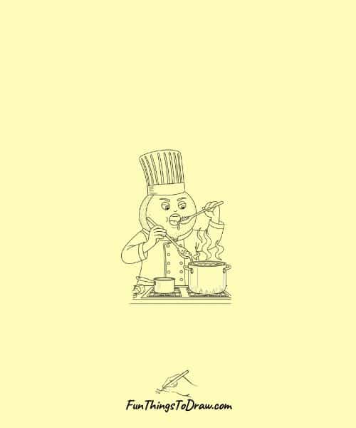 Sketch of Grapefruit Character Cooking Dinner