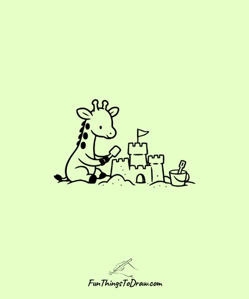Giraffe building a sandcastle