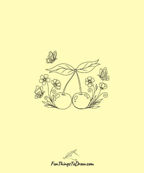 Drawing of Cherry in Garden
