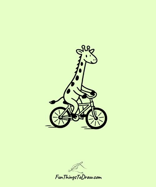 Beauiful Drawing of Giraffe riding a bicycle