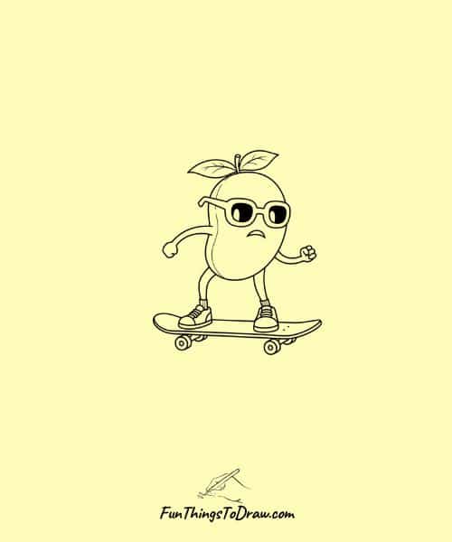Drawing of Mango Riding Skateboard 