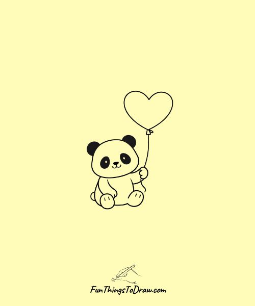 Drawing of Panda with a Balloon