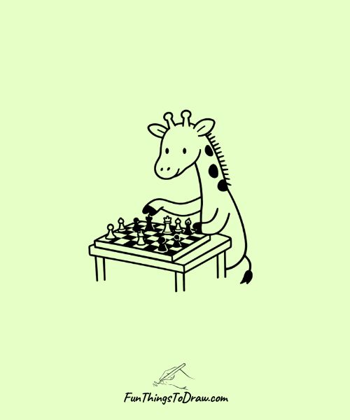 Giraffe playing chess drawing idea