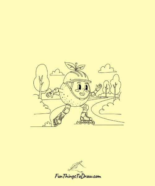 Grapefruit Character Rollerblading