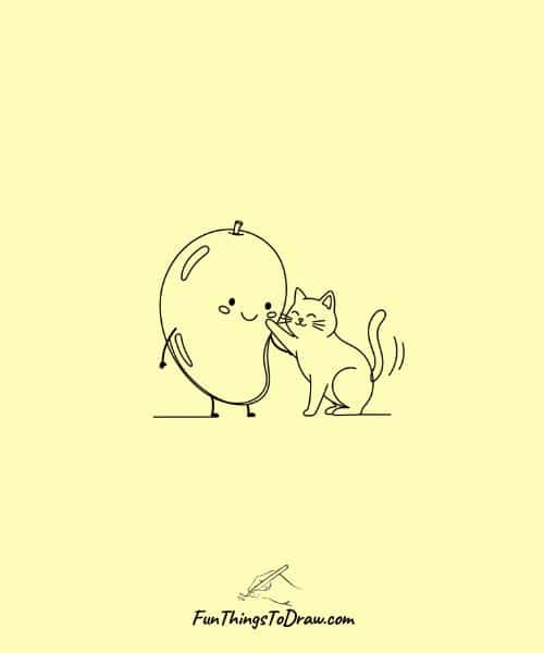 Mango playing with cat drawing