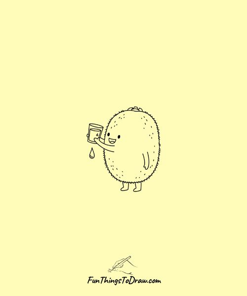 Cute drawing of kiwi fruit drinking water