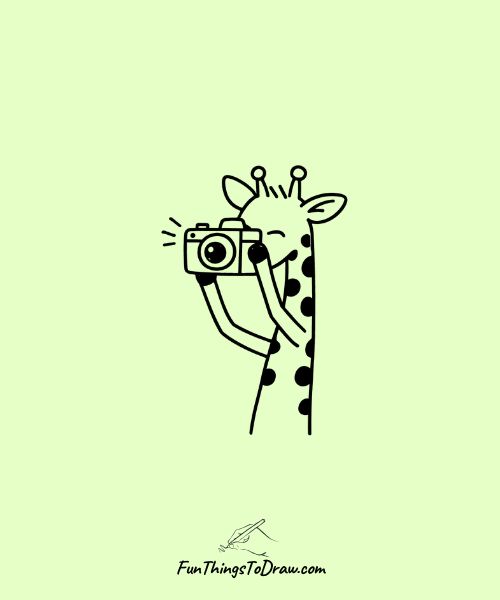 Giraffe with a camera, taking photos