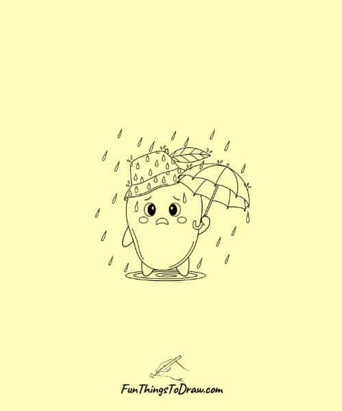 Drawing of mango standing in rain