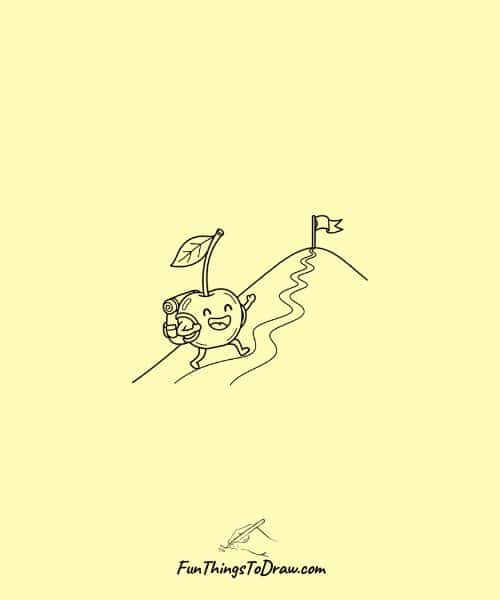 Cute Drawing of Mountain Cherry Hike